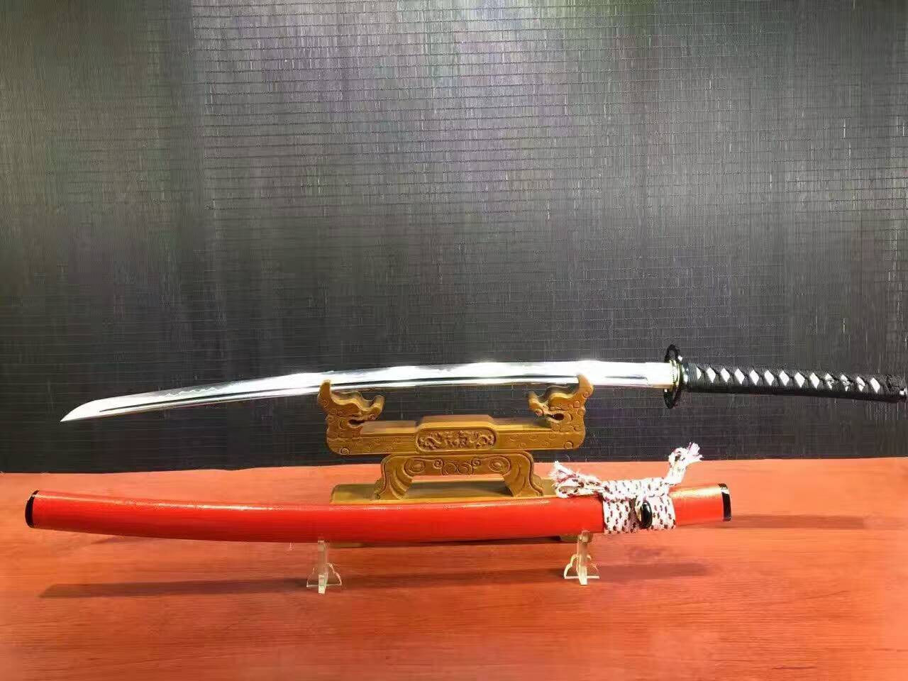 katana/High carbon steel burn blade/Red Scabbard/Alloy Tosogu