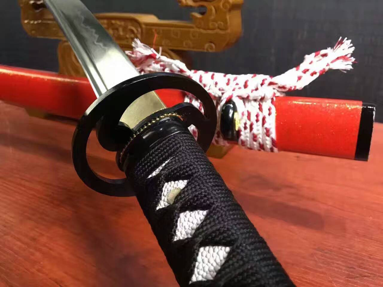 katana/High carbon steel burn blade/Red Scabbard/Alloy Tosogu