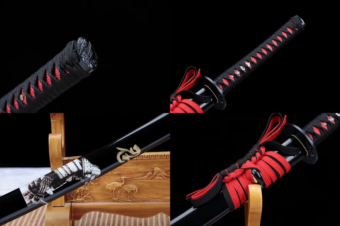 Samurai sword,High carbon steel black blade,Cut tree