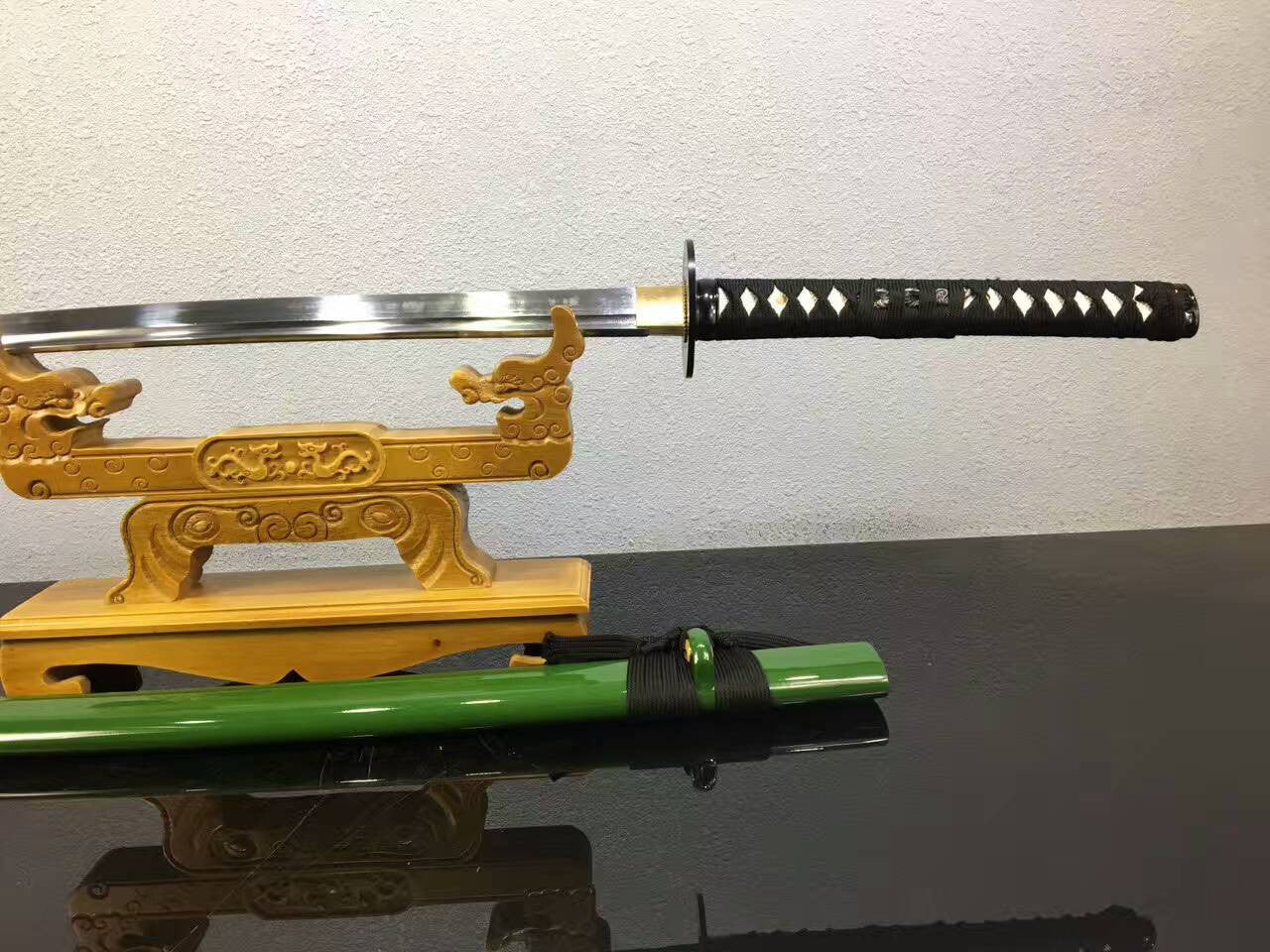 Samurai sword,katana(High manganese steel,Green scabbard,Alloy fitted)Full tang,Length 39"