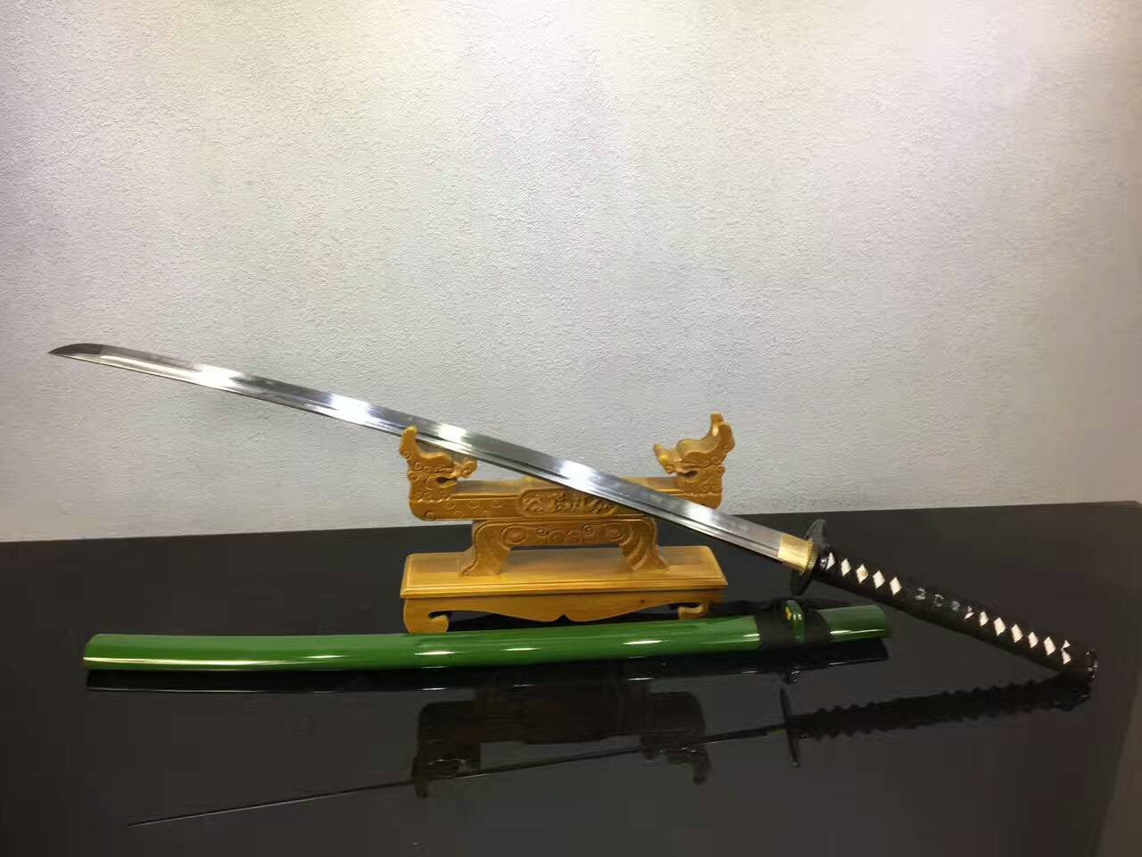 Samurai sword,katana(High manganese steel,Green scabbard,Alloy fitted)Full tang,Length 39"