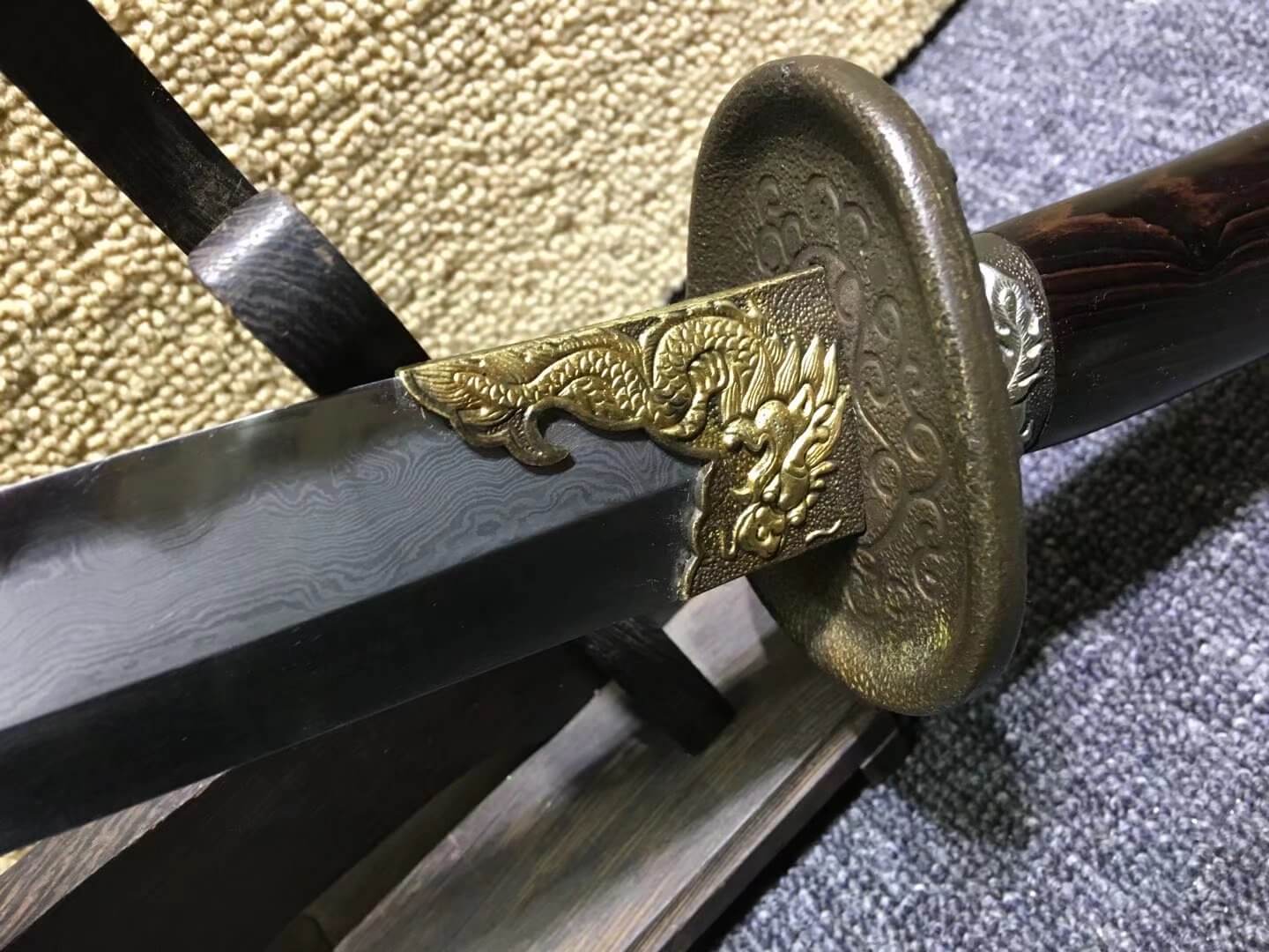 Broadsword,Damascus steel burn blade,Ebony scabbard,Brass fittings