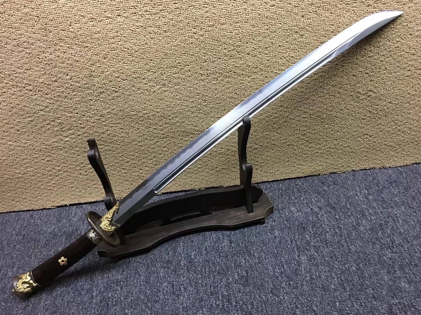 Broadsword,Damascus steel burn blade,Ebony scabbard,Brass fittings