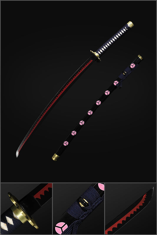 Hand Forged Anime One Piece Roronoa Zoro's Shusui Sword Katana Folded Steel Red Black Blade Clay Tempered