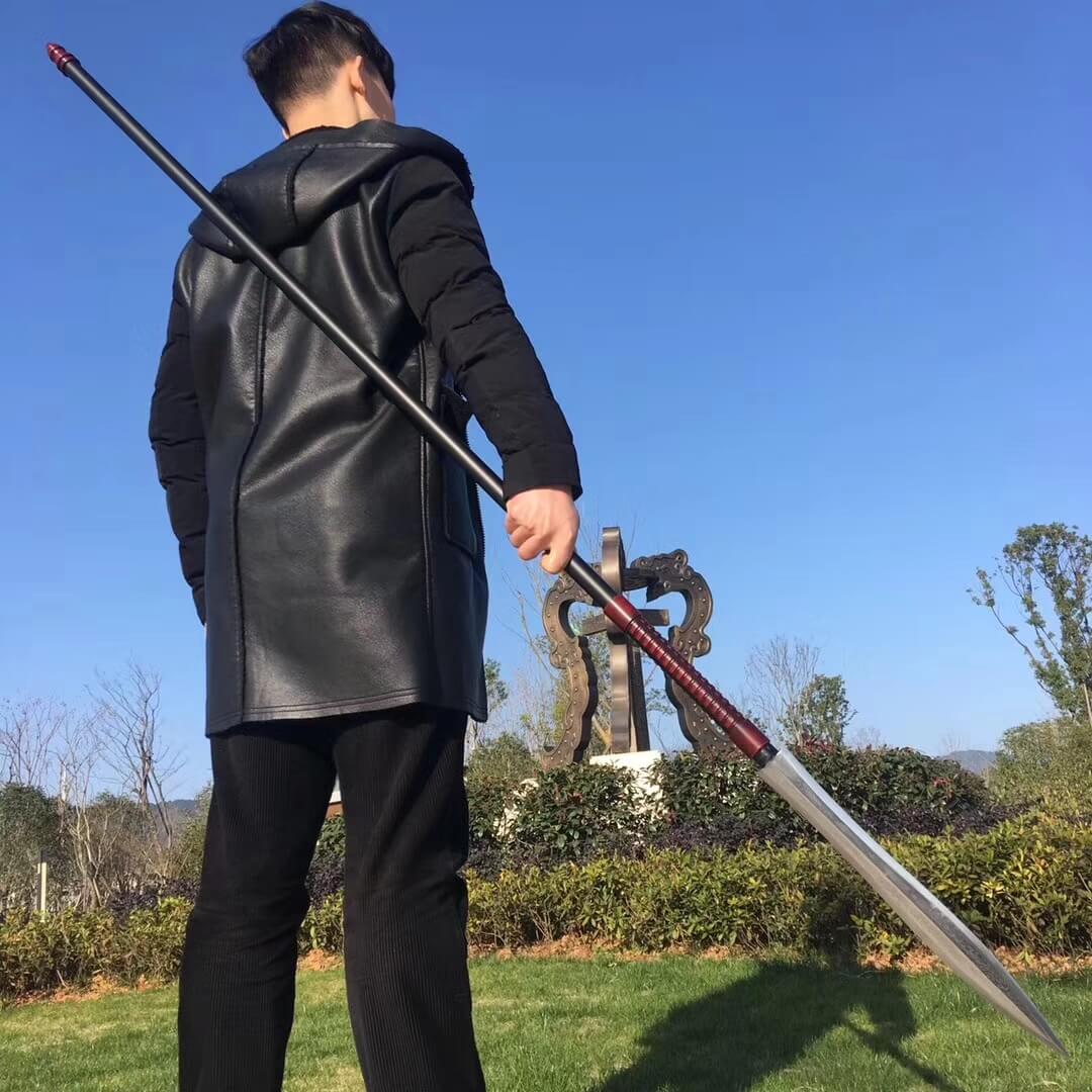 Tongtian spear(Folded steel Spearhead,stainless steel rod)Length 76"