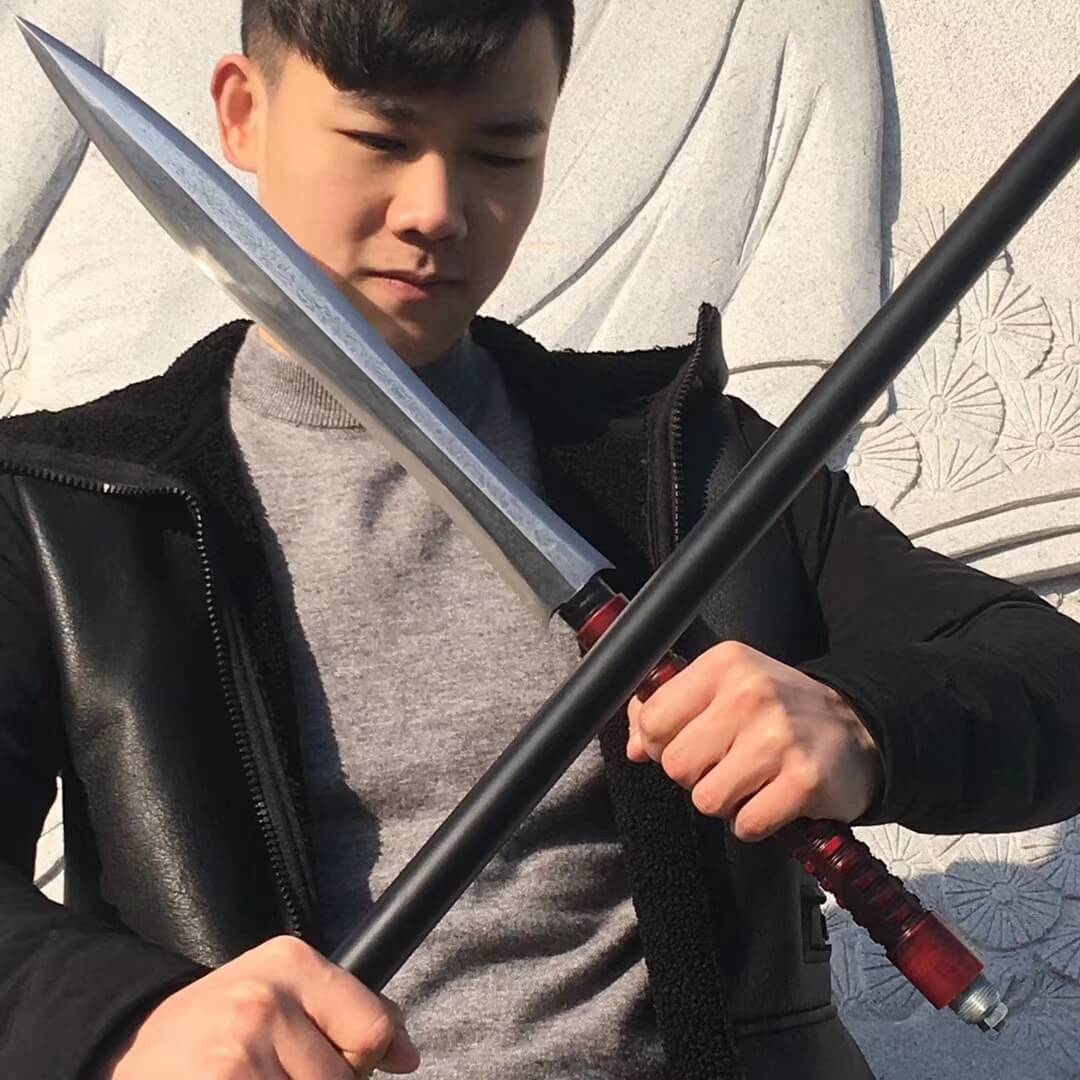 Tongtian spear(Folded steel Spearhead,stainless steel rod)Length 76"