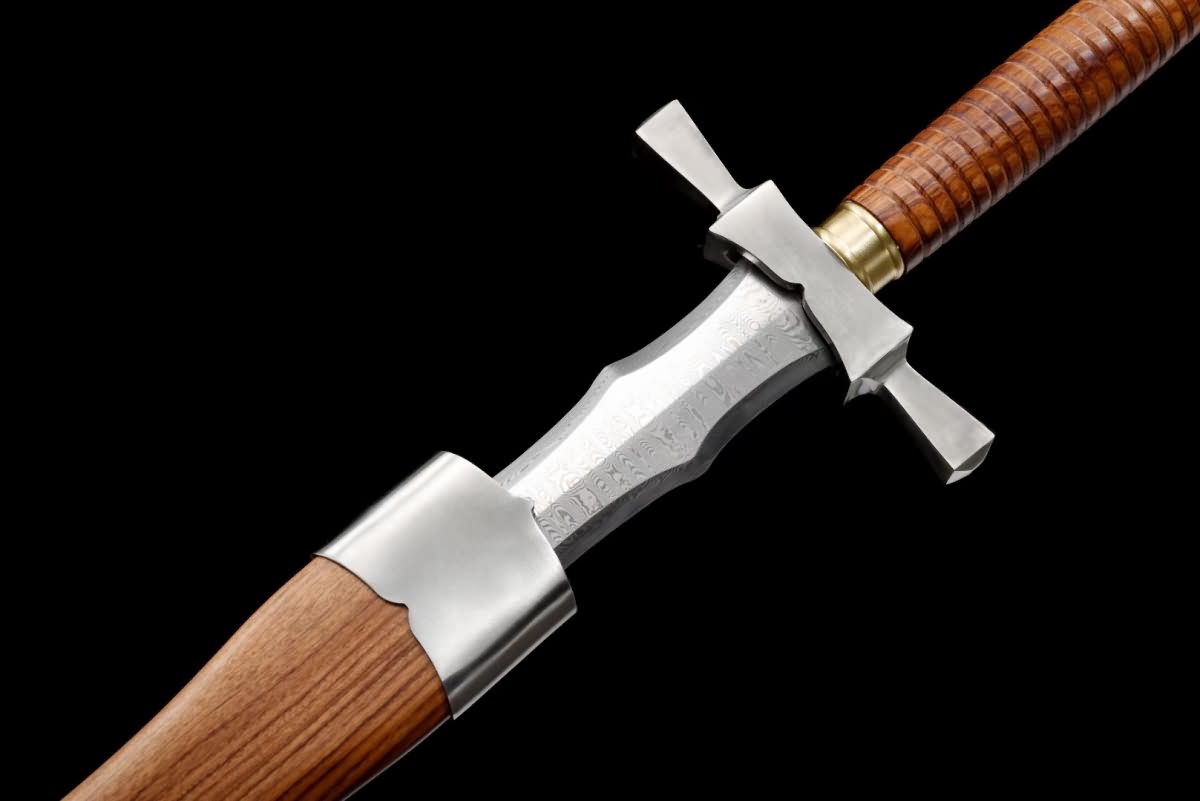 Knightly Sword,Forged damascus blade,Rosewood scabbard