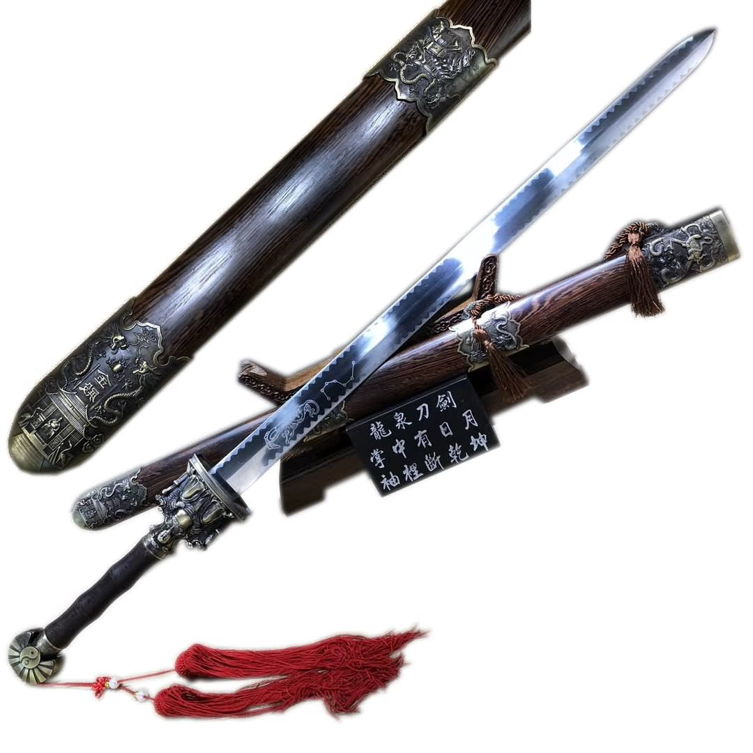 Longquan sword,Medium carbon steel,Rosewood,Alloy