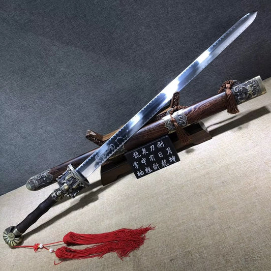 Longquan sword,Medium carbon steel,Rosewood,Alloy