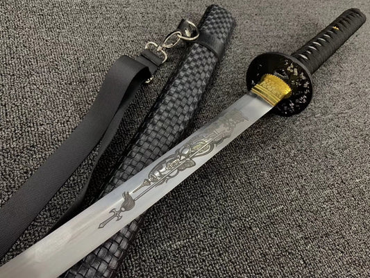 Samurai Sword KATANA-High Carbon Steel Full Tang Blade Leather scabbard