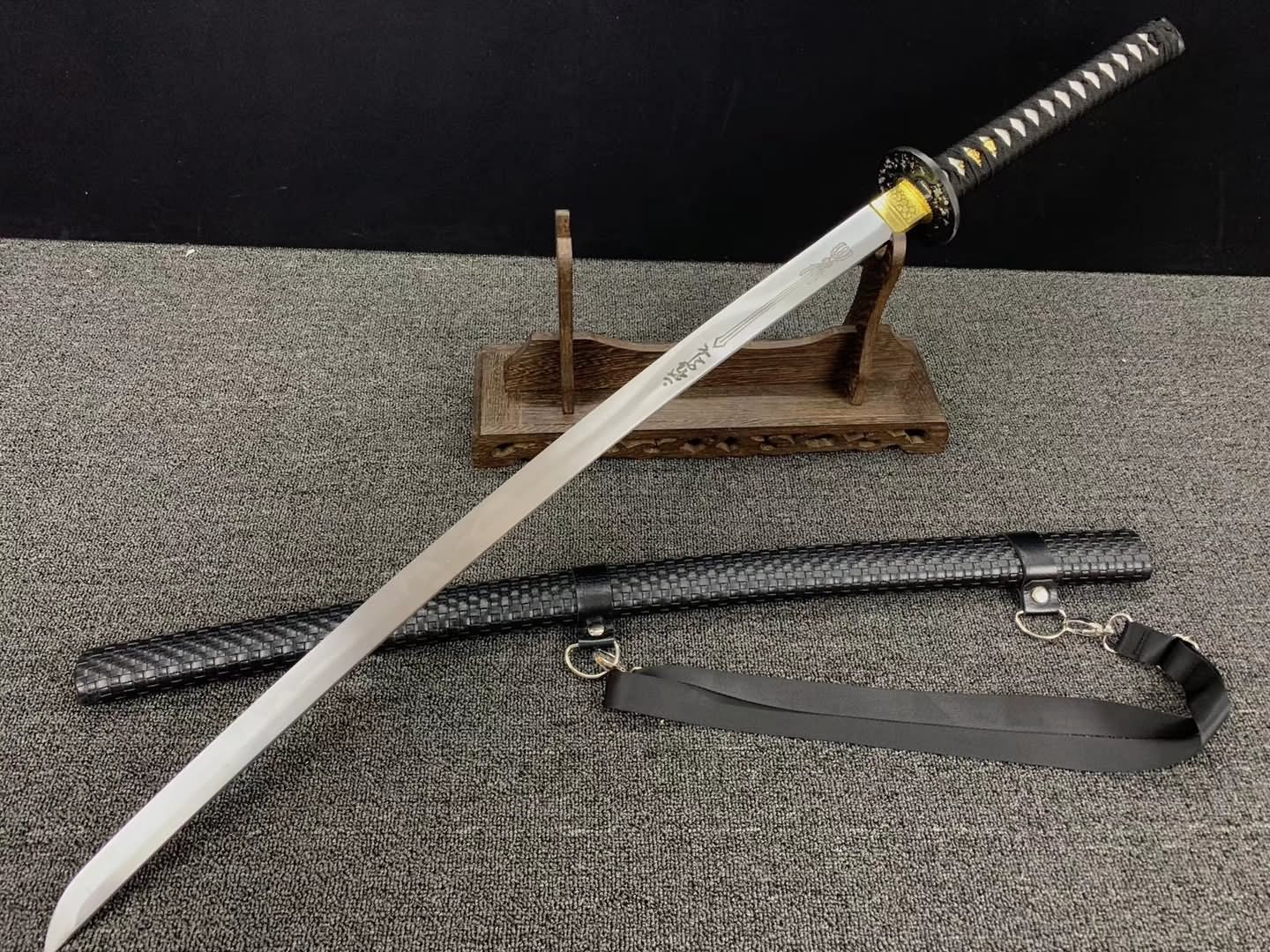 Samurai Sword KATANA-High Carbon Steel Full Tang Blade Leather scabbard