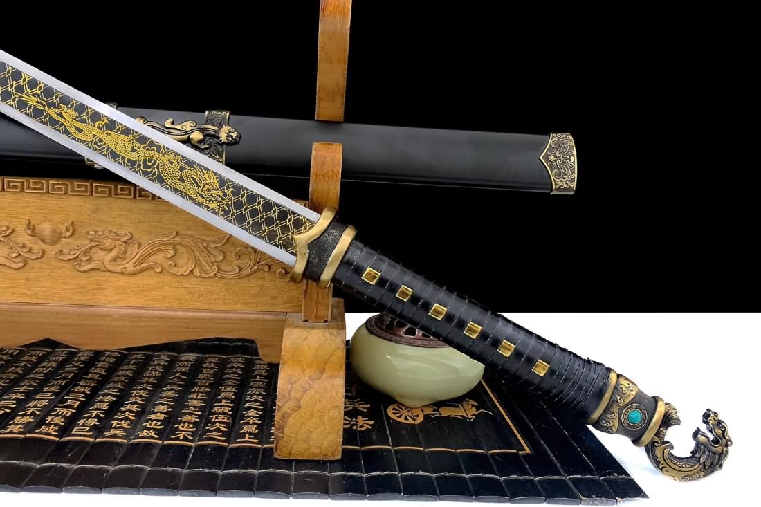 Dagger han jian,Handmade High Carbon Steel Blade,Alloy Scabbard