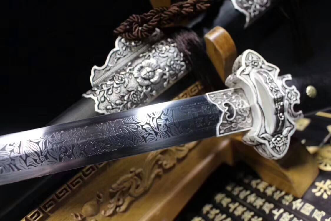 Tang jian,High carbon steel blade,Black scabbard,Alloy fitting