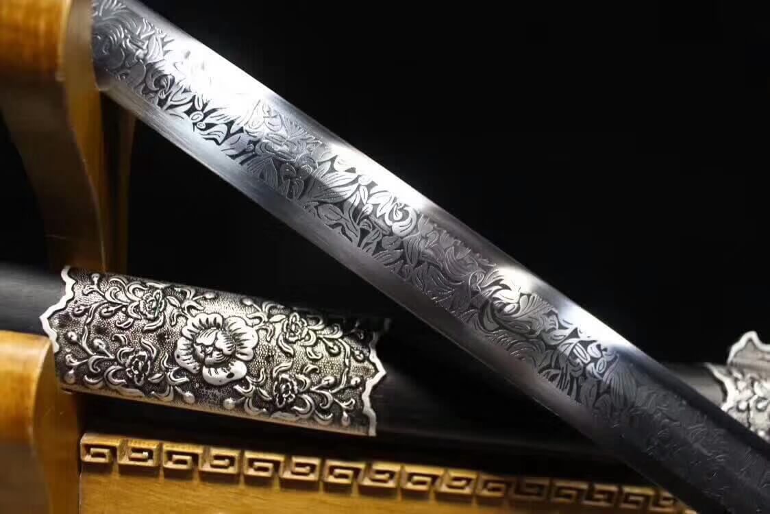 Tang jian,High carbon steel blade,Black scabbard,Alloy fitting