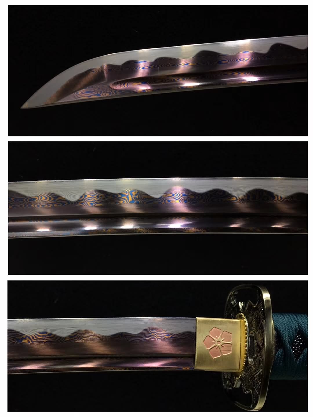 Tachi,Samurai sword,Damascus steel blade,Rosewood scabbard