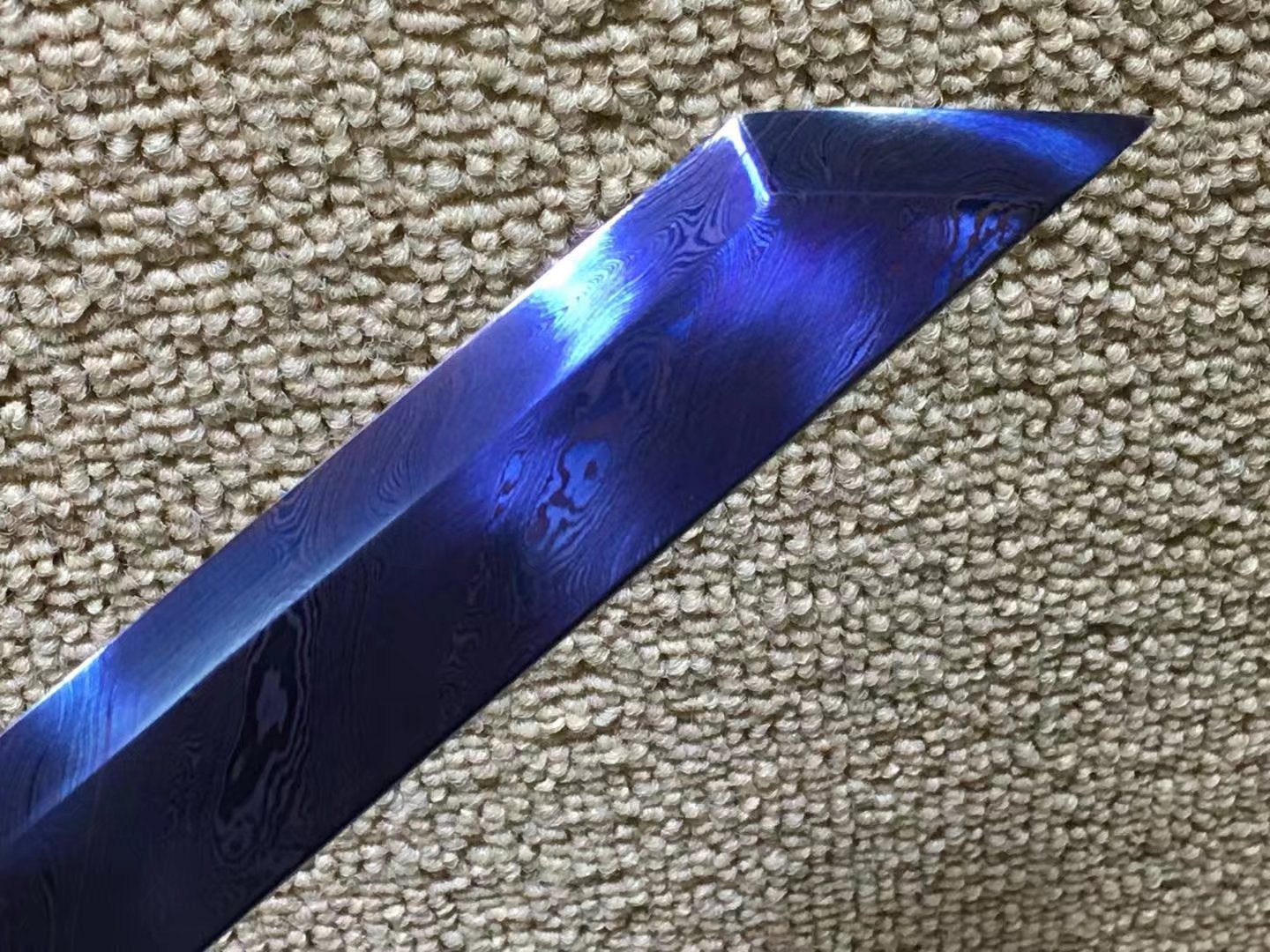 Tang dao,Damascus steel blue blade,Ebony scabbard,Brass fittings