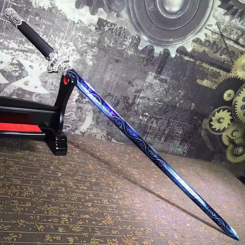 Tang sword,High carbon steel blue blade,Black scabbard,Alloy fitting