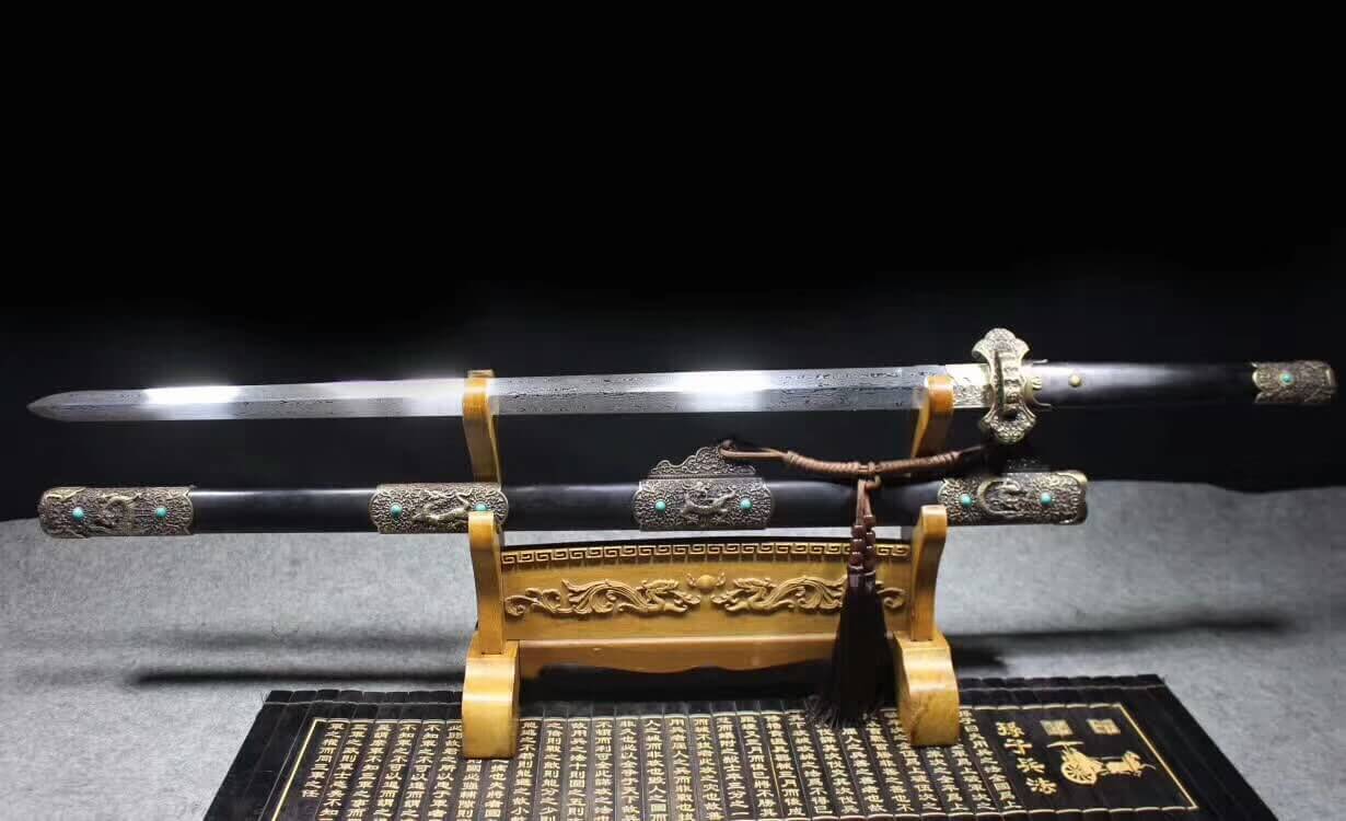 Tang sword(Damascus steel blade,Alloy fittings,Black scabbard)Length 40"