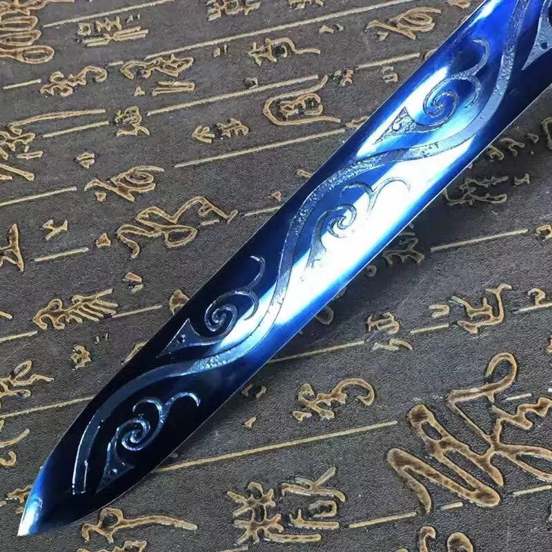 Tang sword,High carbon steel blue blade,Black scabbard,Alloy fitting