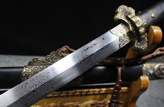 Tang sword(Damascus steel blade,Alloy fittings,Black scabbard)Length 40"