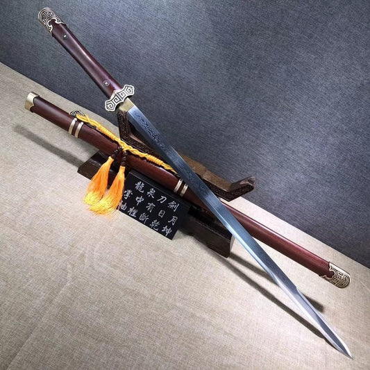 Tang jian sword,Damascus steel blade,Brass fittings,Rosewood scabbard