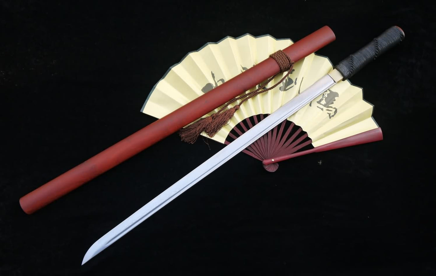 Tang sword,Folded steel,Redwood scabbard,Full tang,Length 39"