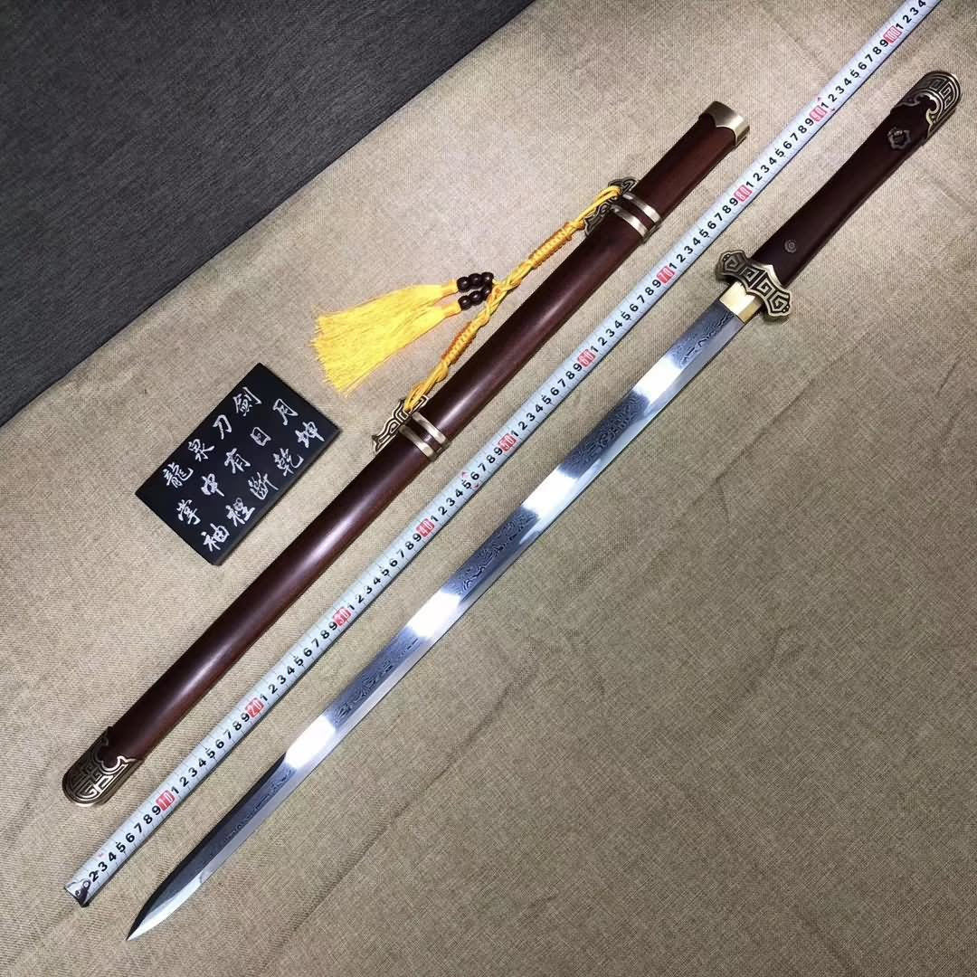 Tang jian sword,Damascus steel blade,Brass fittings,Rosewood scabbard