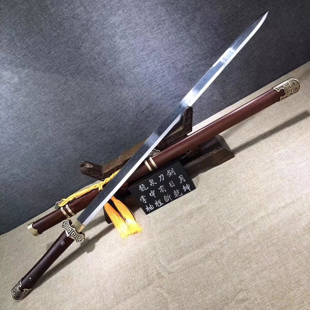 Tang jian sword,Damascus steel blade,Brass fittings,Rosewood scabbard