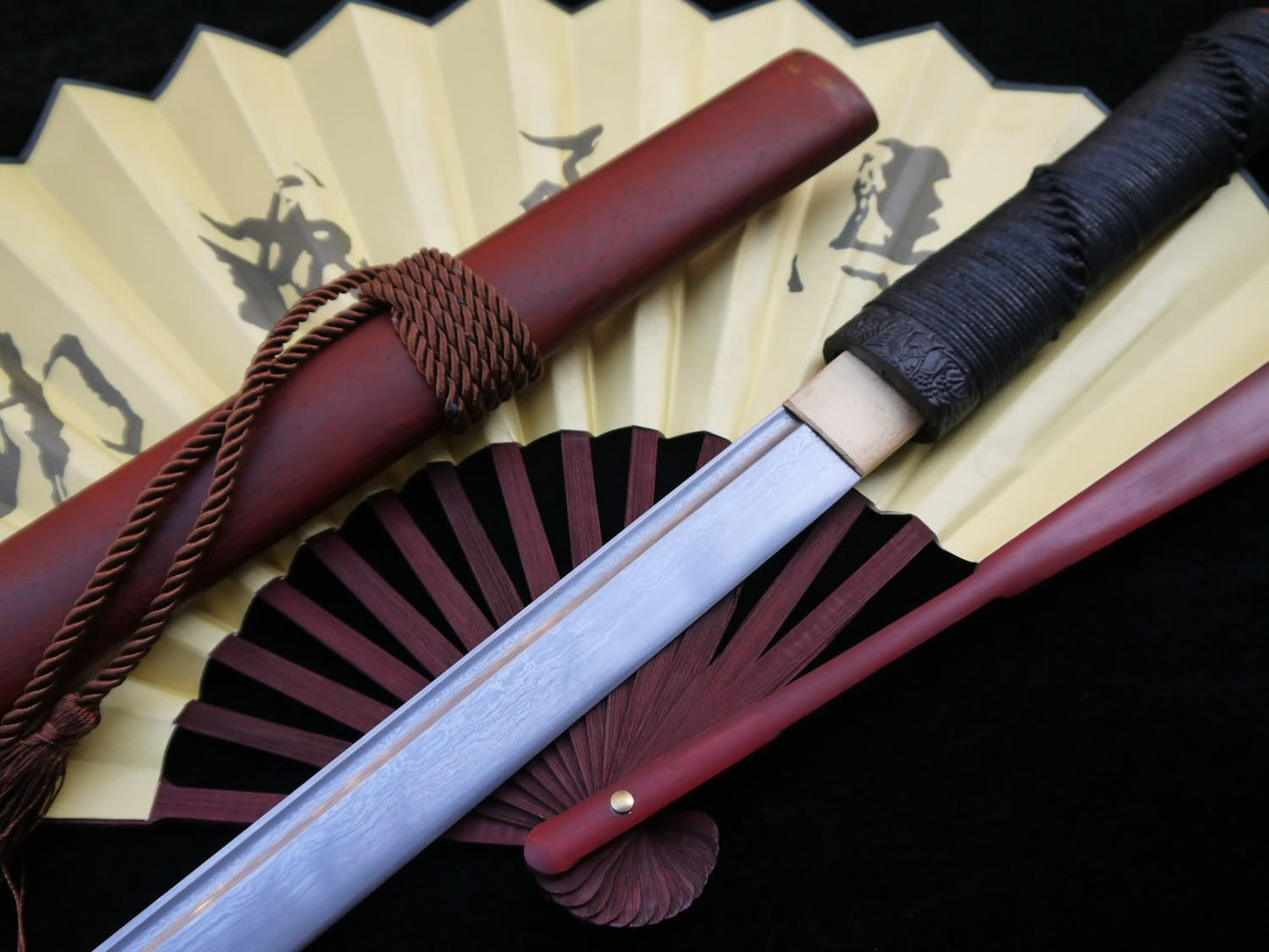 Tang sword,Folded steel,Redwood scabbard,Full tang,Length 39"