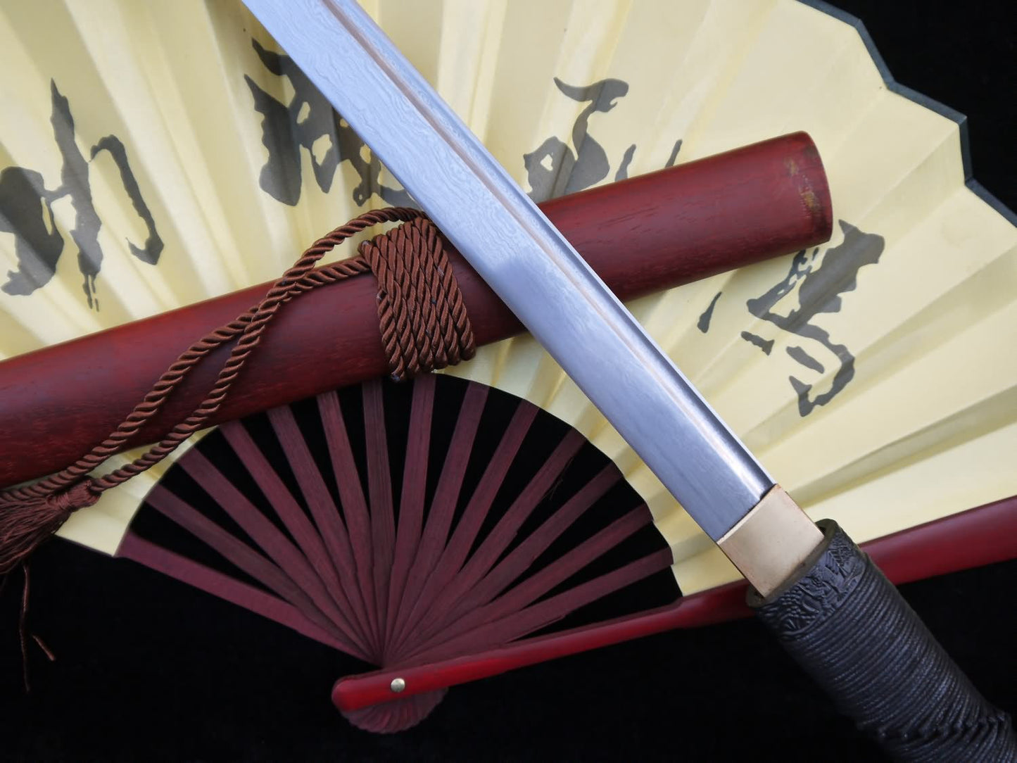 Tang sword,Folded steel,Redwood scabbard,Full tang,Length 39"