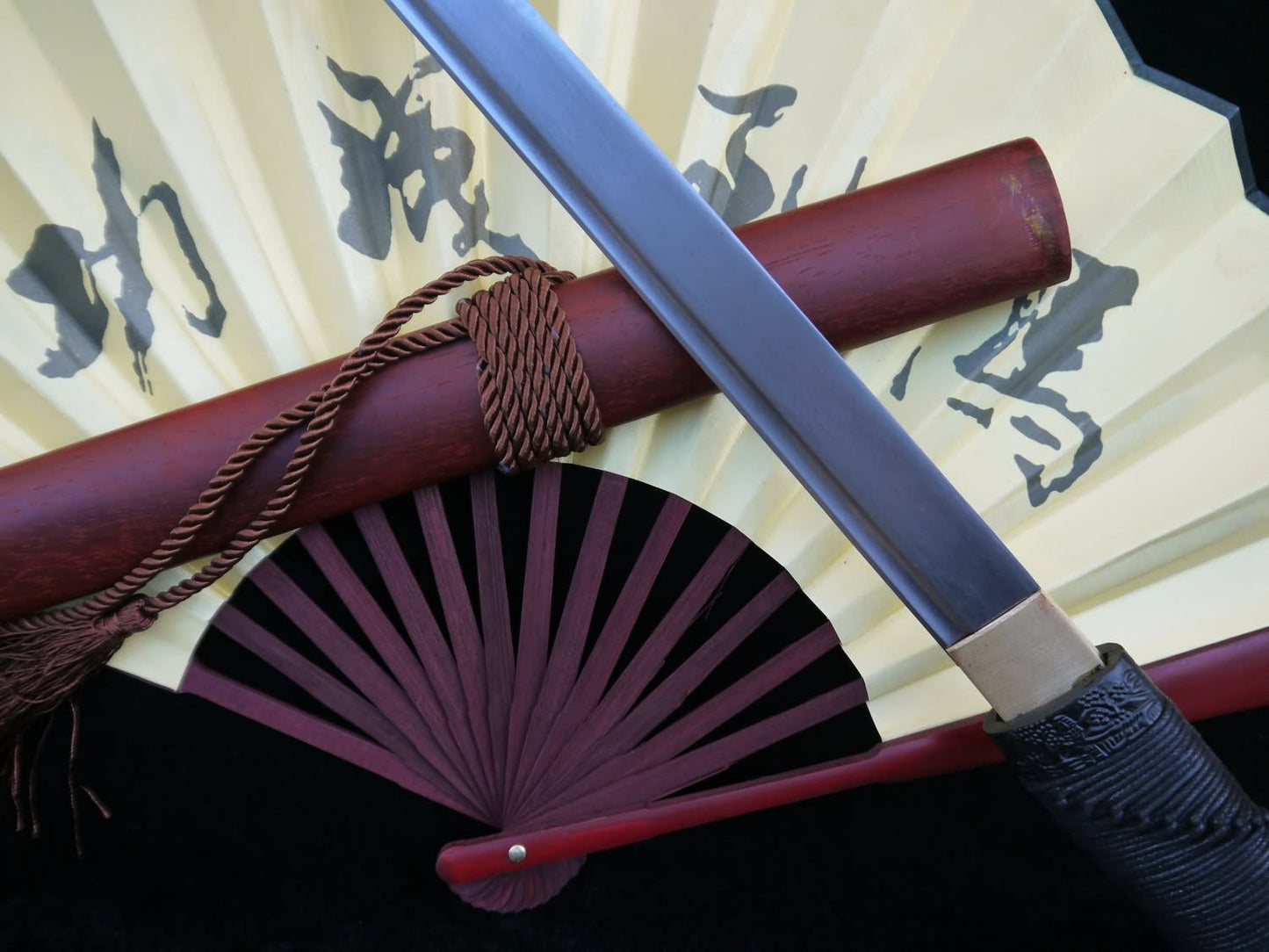 Tang sword,Folded steel,Redwood scabbard,Full tang,Length 39"