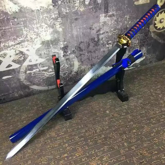 Ninja sword,High carbon steel blade,Blue paint scabbard,Alloy fitting