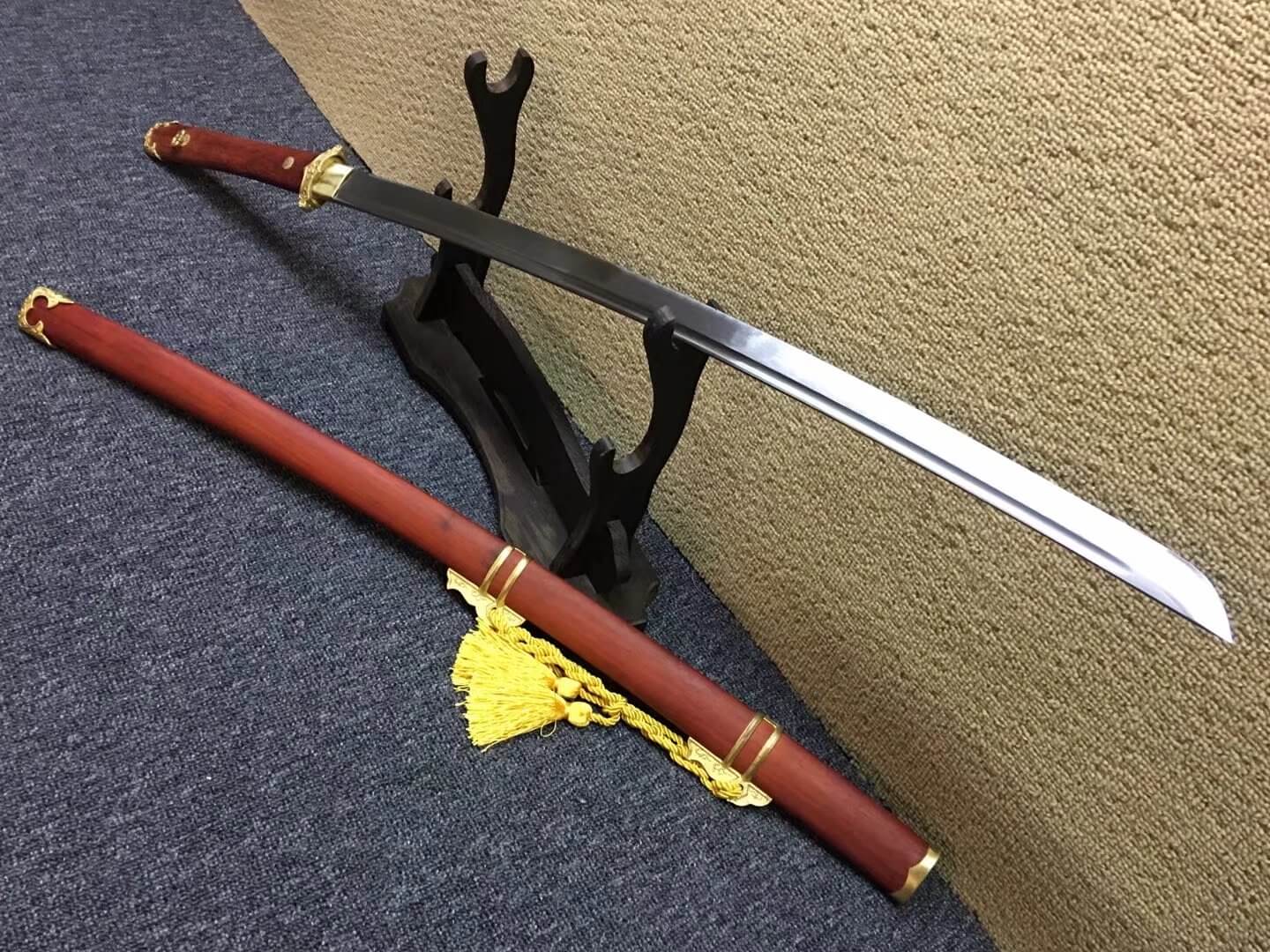 Bending Tang dao/T10 High Carbon Steel/Redwood scabbard/Brass fittings