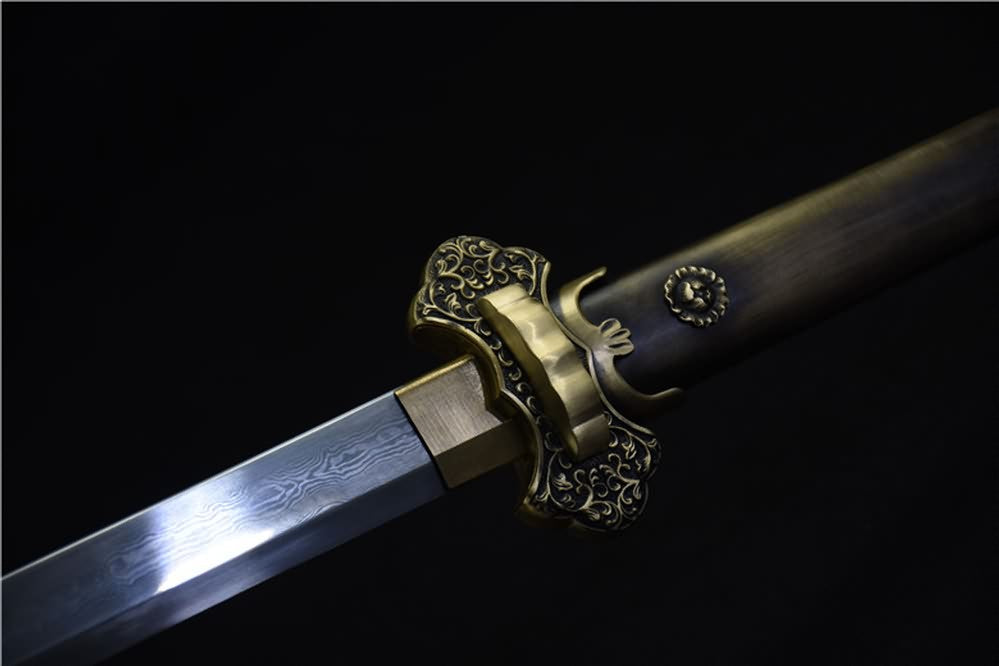 Tang dao sword(Damascus steel blade,Brass scabbard)Full tang