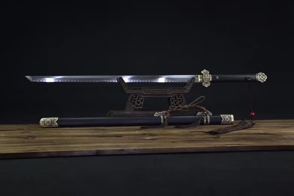 Tang dao sword,Handmade art,Burn blade,Barss fittings,Ebony scabbard