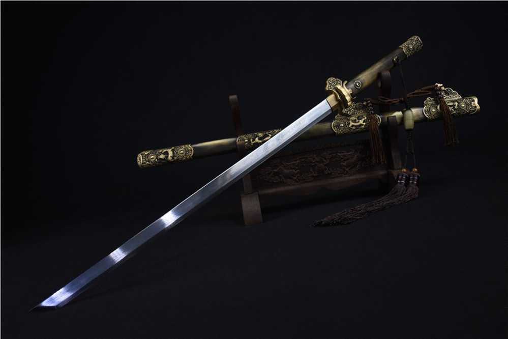 Tang dao sword(Damascus steel blade,Brass scabbard)Full tang