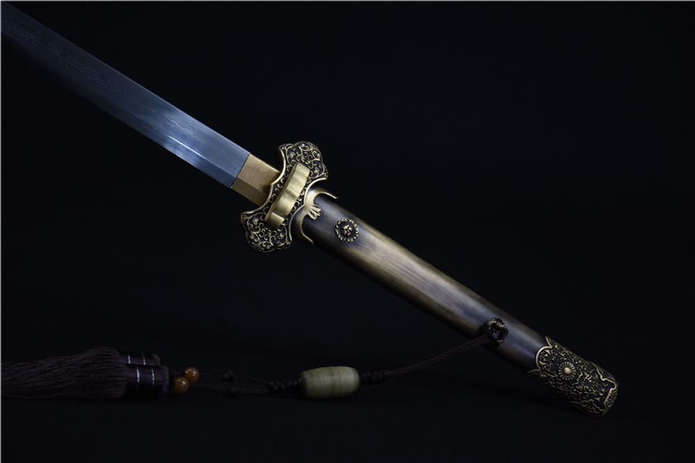 Tang dao sword(Damascus steel blade,Brass scabbard)Full tang