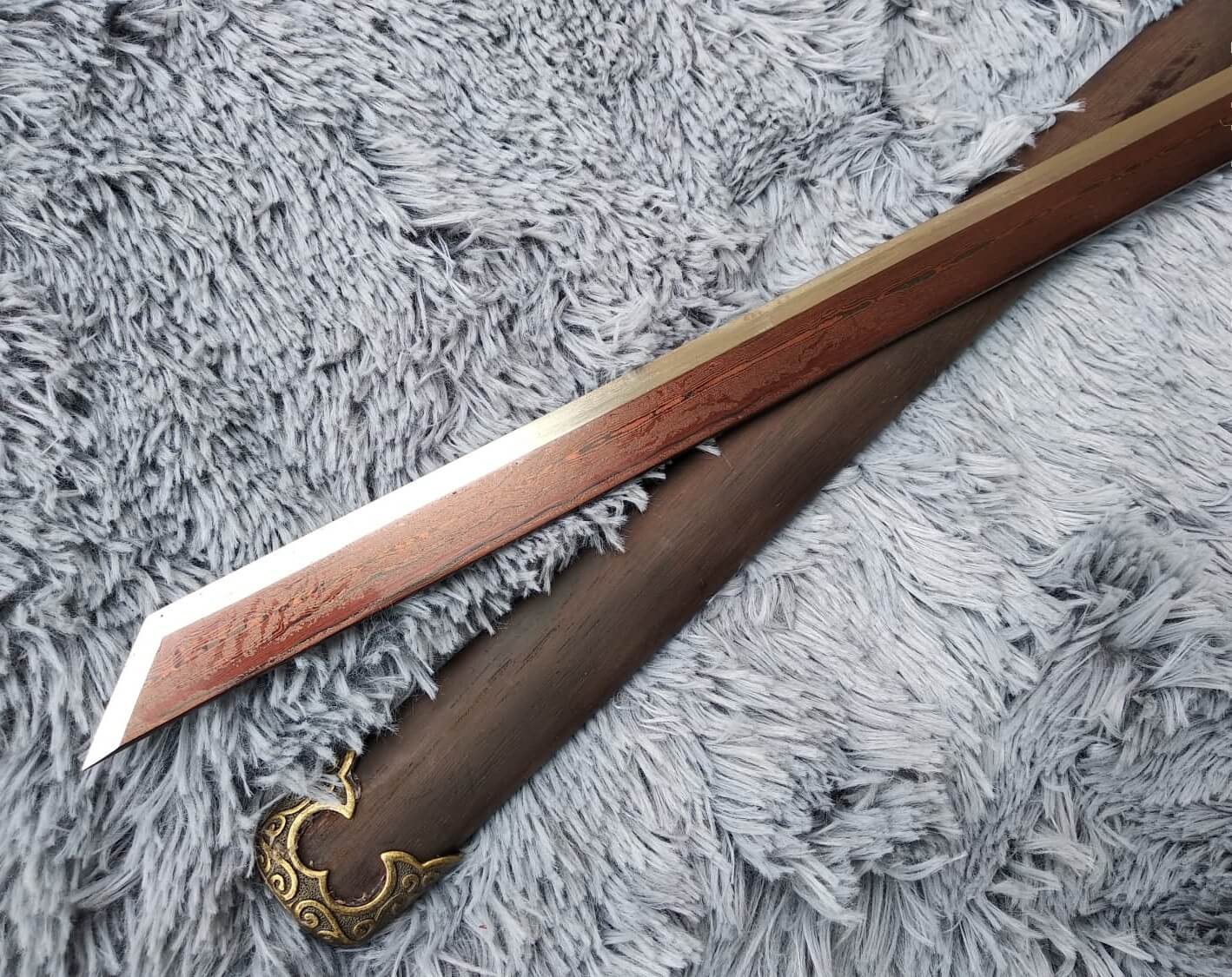 Tang dao,Martial arts,Damascus Steel blade,Rosewood,Alloy,Full tang