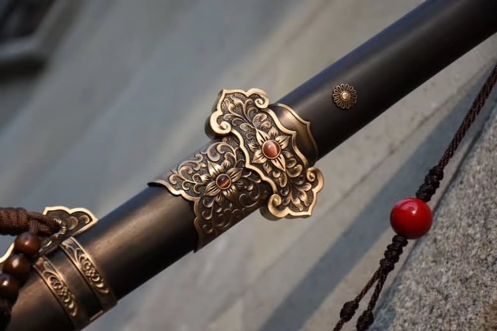 Tang dao sword,Handmade art,Burn blade,Barss fittings,Ebony scabbard