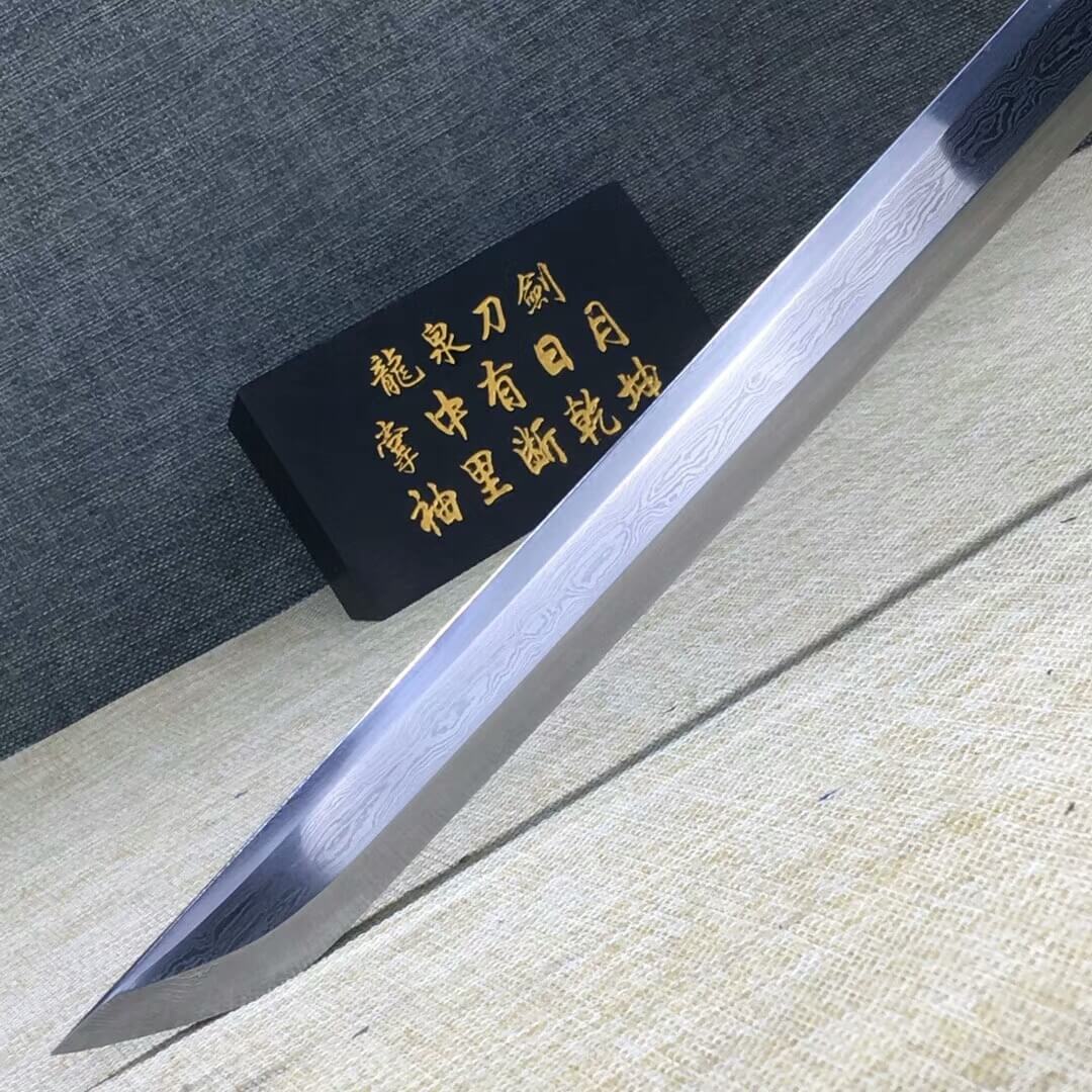 Tang dao,Folded steel hexahedral blade,Ebony scabbard,Brass fitting