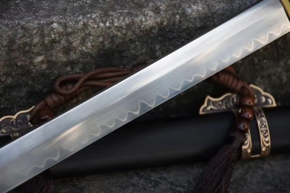 Tang dao sword,Handmade art,Burn blade,Barss fittings,Ebony scabbard