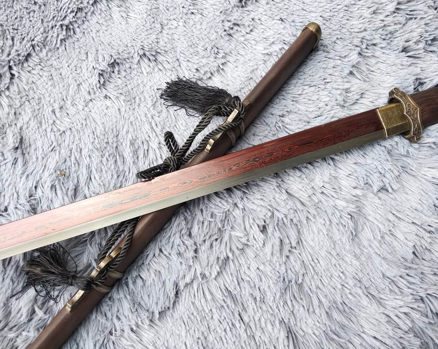 Tang dao,Martial arts,Damascus Steel blade,Rosewood,Alloy,Full tang