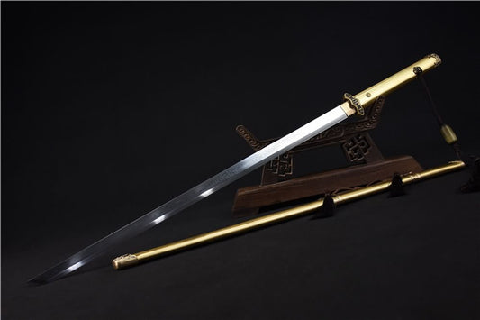 Tang dao sword(Damascus steel blade,Brass scabbard)Full tang