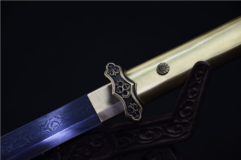 Tang dao sword(Damascus steel blade,Brass scabbard)Full tang