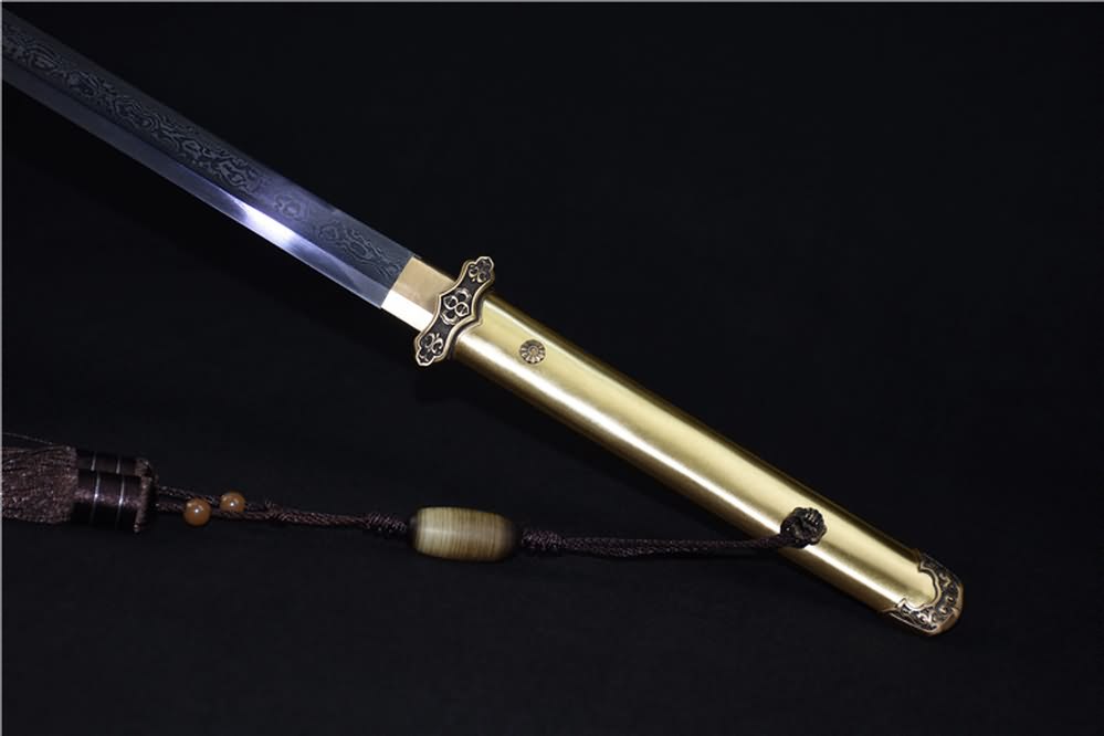 Tang dao sword(Damascus steel blade,Brass scabbard)Full tang