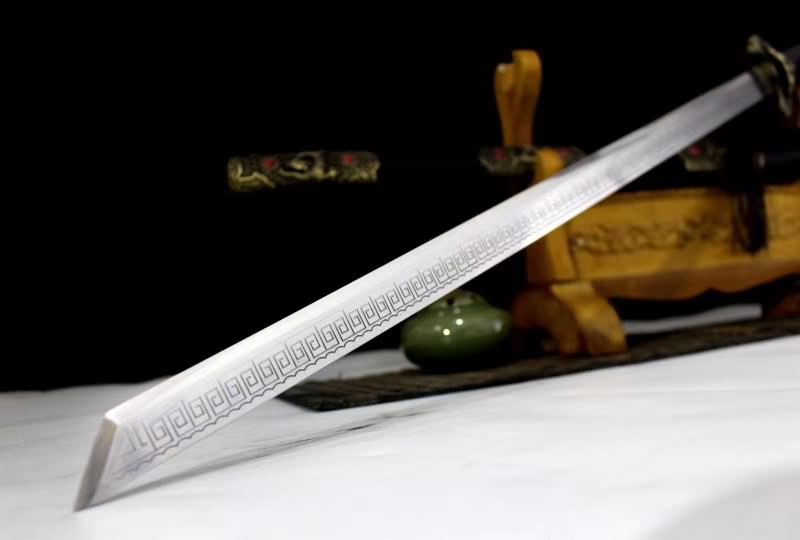 Tang dao sword,High carbon steel etch blade,Black wood scabbard