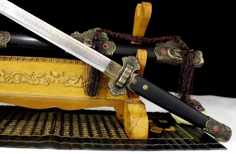 Tang dao sword,High carbon steel etch blade,Black wood scabbard