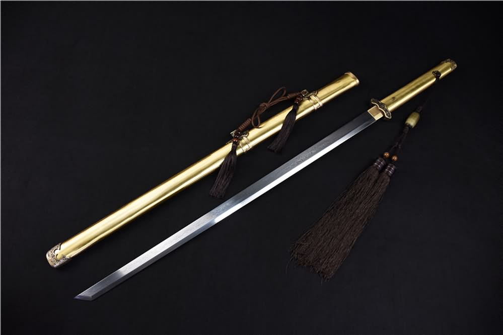 Tang dao sword(Damascus steel blade,Brass scabbard)Full tang