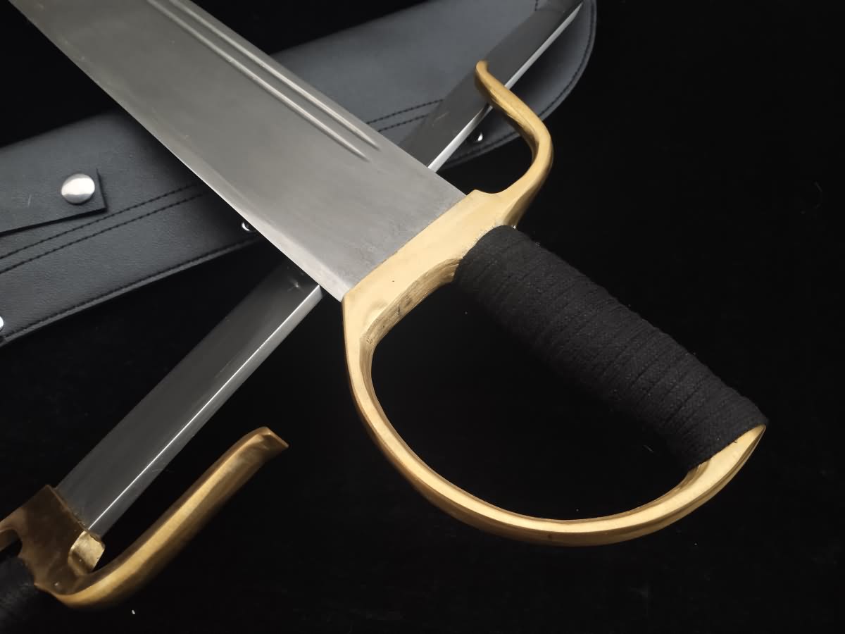 WING CHUN Bart Cham Dao,Folding steel blade,Black Leather scabbard