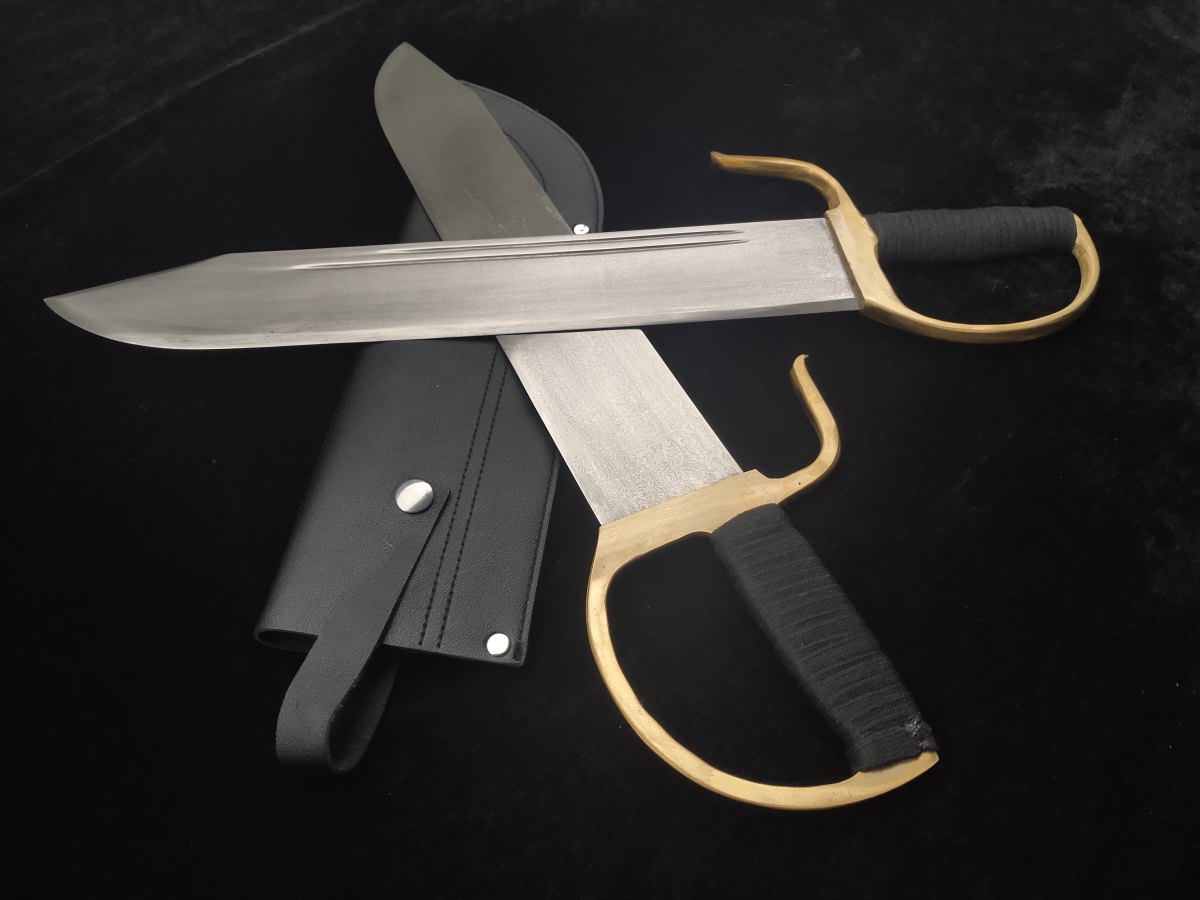 WING CHUN Bart Cham Dao,Folding steel blade,Black Leather scabbard